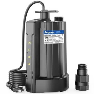 lot 1973 image: Acquaer 13 HP Submersible Water Pump, 115V Sump Pump with 34 Garden Hose Adapter, 2160 GPH High Flow Water Removal for Swimming Pool Cover Hot Tubs Flooded House Basement, Black
