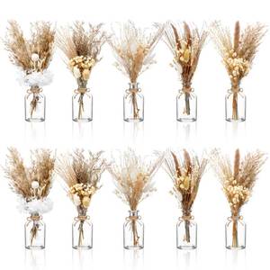 lot 1974 image: Nuanchu 10 Set Dried Pampas Grass Centerpiece for Wedding 10 Small Glass Vases 10 Dried Pampas Grass Bouquet with Rope for Baby Shower Rustic Bridal Party Farmhouse Decoration(5 Style)