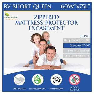 lot 1984 image: RV Short Queen Mattress Protector (60 Wx75 L) Waterproof Zippered Encasement Hypoallergenic Premium Bed Cover Protects Against Bedbugs Dust Allergies