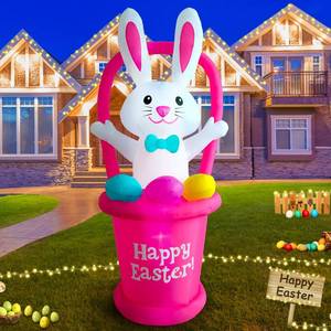 lot 1986 image: SHDEJTG 7 Ft Easter Inflatable Yard Decorations, Blow up Easter Bunny with Basket Light up Outdoor Decor for Holiday Party Indoor Outdoor Garden Lawn