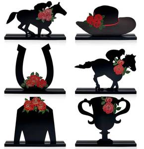 lot 2059 image: 6 Pack Kentucky Horse Wooden Centerpieces Horse Race Wooden Signs Horse Racing Ornaments for Derby Day Horse Race Party Decorations