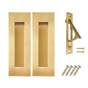 lot 2079 image: senharvest Pocket Door Pull and Edge Pull Set Brushed Gold, 6Inch Handles Hardware Latch,Recessed Finger Flush Pulls,for Closet,Sliding,Barn Door