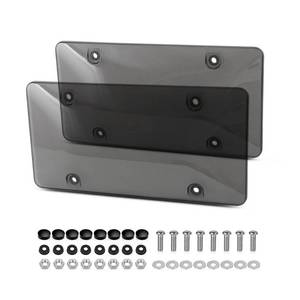 lot 2096 image: 2 Pack Transparent License Plate Shield UV Protective Trim for Standard US Plates (12.2 x 6.3), Gray