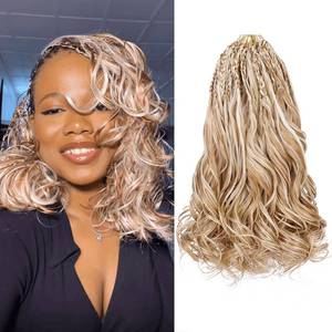 lot 2103 image: Leeven 12 Inch 8 Packs Boho French Curl Crochet Braids Mix Blonde Pre Looped Curly Crochet Hair Short Goddess Box Braids Loose Wave Synthetic Hair Extensions for Women Girl