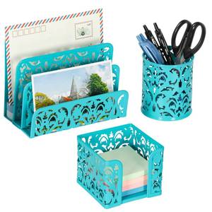 lot 2110 image: EasyPAG Desk Organizers and Accessories 3 Pieces Office Organizer Set - Pen Holder for Desk, Mail Sorter Countertop and Sticky Note Holder, Purple