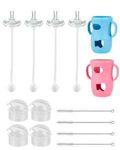 lot 2140 image: Straw Cup Conversion Kit for Avent Natural Glass Baby Bottle 8oz �� Includes Handle, Silicone Sleeve for Anti-Breakage, Straw Nipple & Weighted Straw