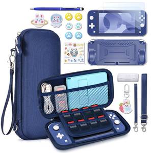 lot 2158 image: innoAura Switch Lite Case 18-in-1 Accessories Bundle for NS Switch Lite (2019), with Protective Carrying Case, Game Holder, Screen Protector & Cute Thumb Grips, Blue