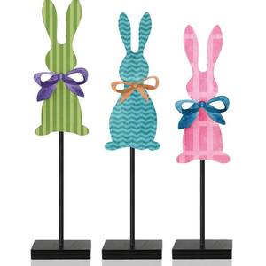 lot 2167 image: Burbell 3 Pcs Easter Bunny Table Decorations Wooden Bunny Tabletop Decor Rustic Rabbit Block Sign Farmhouse Spring Centerpiece Easter Decor for Home Mantel Office Desk