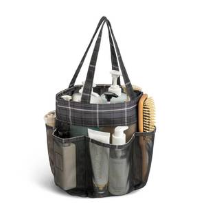 lot 2175 image: Naimuesly Mesh Shower Caddy Portable, Bathroom Caddy Organizer for College Dorm Essentials, Hanging Shower Tote Bag with 7 Pockets for Beach, Swimming, Gym camping Grey Black Checkered