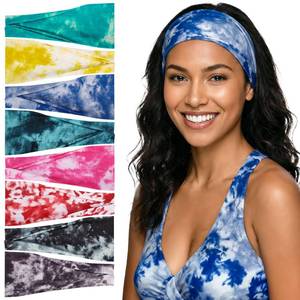 lot 2181 image: obeoby Tie Dye Headbands, 8Pcs Boho Hairbands Hippie Gifts for Women Fashion Workout Headbands for Yoga Work Athletes Running Enthusiasts