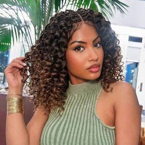 lot 2182 image: Lady Miranda Double Full Lace Braided Wigs for Black Women GoGo Curl Braided Wig Synthetic Lace Front Wigs for Black Women Knotless Curly Braid Wig Ombre Brown Pre Plucked Wig(Ombre Brown)