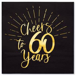 lot 2195 image: WRAPAHOLIC 50Pcs 60th Birthday Napkins - 3-Ply Disposable Paper Cocktail Napkin, Black and Gold Foil Cheers to 60 Years - 5 x 5 In