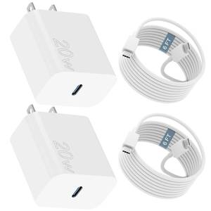 lot 2204 image: for i-Phone 17 16 Charger 20W USB C for i-Phone 1717 Pro17 Pro Max,1616 Pro16 Pro Max, i-Pad Pro, Air 54, 10th, 2Pack PD Fast Charger Block with 6.6FT Long USB C to C Cable