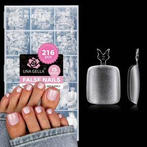 lot 2210 image: UNA GELLA Toe Nail Tips Full Cover, 216 Pcs Square Round Toe Nail Press Ons Clear Pre-shape Gel Toe Nail Tips Double Matte Acrylic Fake Toenails Extensions DIY Home Nail Salon for Women, 15 Sizes