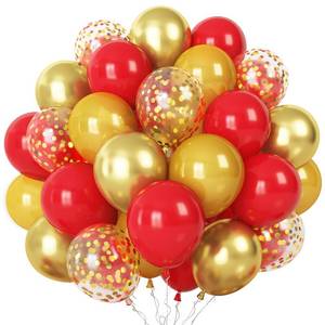 lot 2221 image: 60 Pieces Balloons Red and Gold, 12 Inch Ruby Red Metallic Chrome Gold Pearl Gold Confetti Latex Balloons, Retro Red Gold Party Balloons for Wedding Graduation Birthday Bridal Baby Shower Decoration