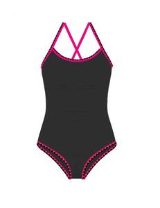 lot 2230 image: Huikl Teen Girl Swimsuit 12-14 Girls Bathing Suit Halterneck Color Block Contrast Trim Adjustable Straps Black Girl One Piece Swimsuit