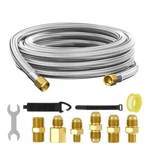 lot 3612 image: Upgraded 12 Feet High Pressure Propane Hose Extension, Braided Gas Line with Conversion Coupling 38 Flare to 12 Female NPT, 14 Male NPT, 38 Male Flare, for Heater, Dryer, Fire Pit, Grill
