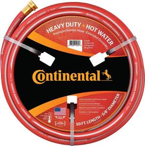 lot 3620 image: Continental Premium Garden Red Heavy Duty Hot Water Garden Hose, 58in Inside Diameter x 50ft Length, Male x Female Garden Hose Thread