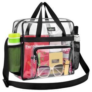 lot 4205 image: MAY TREE Clear Bag for Stadium Events, 12�5.5�12 Clear Tote Lunch Bag with Non-detachable Reinforced Straps for Work, Sporting Events and Gym, Black