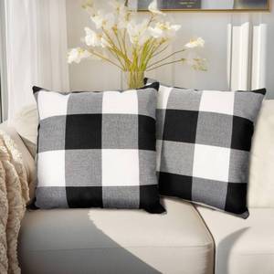 lot 4216 image: Sukh Plaid Throw Pillow Cover - 2PCS Buffalo Plaid Pillow Covers 18x18 Inches Buffalo Check Pillow Covers for Home and Office Decor, Sofa, Bench or Bed Checkered Throw Pillowcase