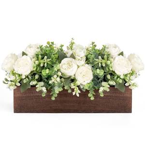 lot 5584 image: Dahey Centerpiece Table Decorations for Dining Room Farmhouse Living Room Table Centerpieces Decor Wood Tray with 3 Artificial Flowers and 2 Eucalyptus for Kitchen Table, 14.1 x 4.7 x 3.1, White