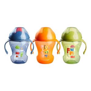 lot 6118 image: Tommee Tippee 8oz Trainer Sippee Cups with Handles for Babies and Toddlers, Spill-Proof, BPA Free, Blue, Orange and Green, Pack of 3