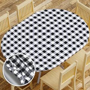 lot 6125 image: Sorfey Vinyl Fitted Tablecloth Cover, Checke Design, Flannel Backed Lining Fits Tables Up-to 48x68 OvalOblong Black