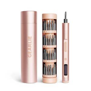 lot 6130 image: GEARLIE Precision Electric Screwdriver Kit - Heavy Duty Rechargeable Screwdriver  62 Magnetic Bit Set in Satin Aluminum Travel Case - Pretty and Practical Cordless Driver Tool Set for Women