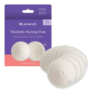 lot 6136 image: Lansinoh Washable Nursing Pads, Made with Organic Bamboo Viscose, Reusable Breast Pads for Breastfeeding with Wash Bag, Breastfeeding Essentials, 10 Count