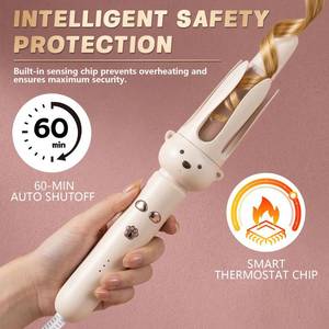 lot 6144 image: PretiHom Automatic Rotating Curling Iron - 1.1 Inch (28mm) Curling Wand for Beach Waves, Anti-Scald, Anti-Tangle, Ceramic Coating, Dual Voltage, Hair Curler for Women, All Hair Types