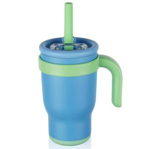 lot 6157 image: TAKYIT 14oz Toddler Sippy Cup Vacuum Insulated Stainless Steel Kids Cup with Handle, Spill-Proof Straw, Leak-Proof Travel Cup for Home or On-the-Go (Deep Blue)