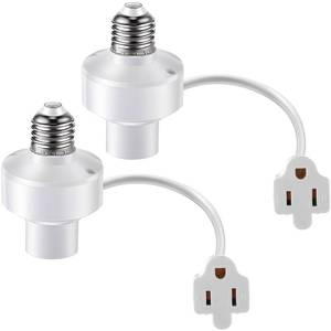 lot 6159 image: Enhon 2 Pcs 3 in 1 Light Socket Outlet Adapter, E26 Light Socket to Plug Adapter with Extension Cord, 3 Prong Bulb Outlet Converter for Indoor Outdoor Garage, Porch, Patio, Camera, LED Strip (White)