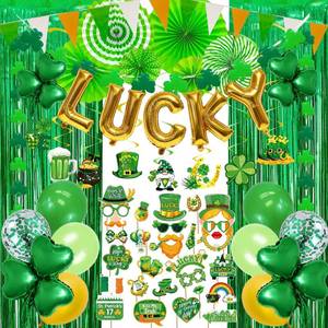 lot 6165 image: St Patricks Day Decorations - 67PCS Irish Party Supplies with LUCKY Balloon Banner, Shamrock Garlands,Hanging Swirls,Balloons,for Saint Patrick Party Supplies, Irish Themed Party Decorations