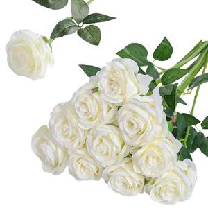 lot 6170 image: Nubry Artificial Silk Rose Flower Bouquet Lifelike White Fake Rose for Wedding Home Party Decoration Event Gift 10pcs (Off White)