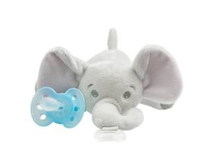 lot 6202 image: Philips AVENT Ultra Soft Snuggle Pacifier Holder with Detachable Pacifier, 0-6m, Elephant, SCF34803
