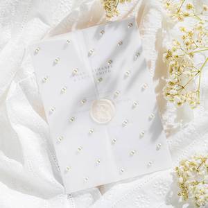 lot 9580 image: 50 Pack Pre-Folded Vellum Jackets for 5x7 Invitations,AZAZA Translucent Invitation Sleeves,115GSM Vellum Jackets 5x7, Wedding Invitation Accessories, for Weddings Birthdays Baby Showers,Elegant Pearl