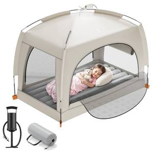 lot 9598 image: QPAU Inflatable Toddler Travel Bed with Tent �� Lightweight Blow Up Kids Air Mattress with Hand Pump �� Indoor & Outdoor Portable Sleeping Solution for Camping, Travel, Home, Grandma��s �� Ages 3