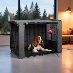 lot 9599 image: HiCaptain Breathable Dog Crate Cover 36 Inch, Durable Heavy Duty Kennel Cover, Dual Zippered Panels, Windproof Waterproof UV-Resistant(Grey)