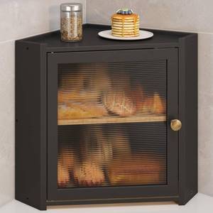 lot 9601 image: JANSNIMEN Corner Bread Box for Kitchen Countertop, Large Bread Container Storage Vintage Wooden Farmhouse Bread Box with Window for Homemade Bread Holder (Black)