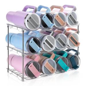 lot 9608 image: Larger Water Bottle Organizer for Stanley 40 oz Tumbler, Stackable Water Bottle Holder Rack for Cabinet, Kitchen Storage Organizer for for Stanley Cup Accessories, Tumbler Storage Holder, 3 Pack