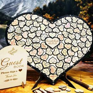 lot 9612 image: Neamon Wedding Guest Book Unique Wooden Heart Alternative GuestBook Bridal Shower Wedding Decoration with 83 Wooden Hearts 1 Sign Pen Set (Black)