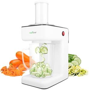 lot 9617 image: NutriChef 3-in-1 Electric Vegetable Chopper, Spiralizer, and Salad Maker - Fruit Cutter, Spiral Shredder Machine, Veggie Spaghetti & Noodle Maker  Includes Food Plunger & 1.2L Bowl
