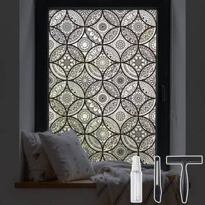lot 10273 image: DKTIE Boho Stained Glass Look Window Privacy Film with Installation Tools, Decorative Frosted Glass Window Film Static Cling No Glue Removable, Pure Black, 17.7 x 78.7
