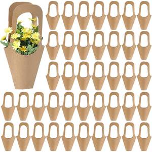 lot 10280 image: Tergy 50Packs Kraft Paper Flowers Gift Bags Brown Hanging Bouquet Wrapping Bags for Home Decoration (14Inches)