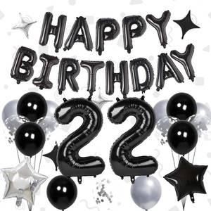 lot 10319 image: 32 Inch 22 Balloon Number, Happy Birthday Balloons Banner 16 Inch Foil Letters Balloon Silver and Black Star Balloons for 22nd Birthday Decorations for Boys Black Party Decorations