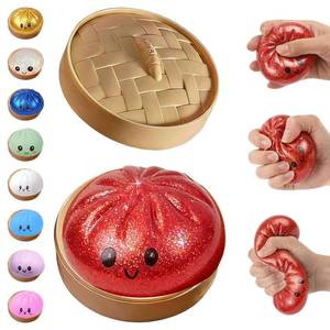 lot 10320 image: BCBU Glitter Dumpling Squishy,Dumpling Squishies,Glitter Dumpling Mystery Box,Colorful Dumpling Stress Balls Fidget,Jumbo Squishy Toy with Steamer Box,Soft Squeeze Decompression Dough (Glitter Red)