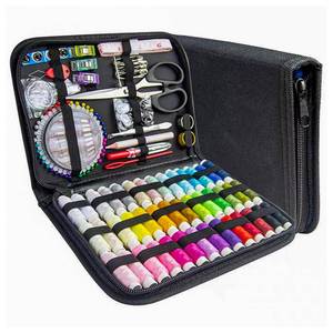 lot 10322 image: JUNING Sewing Kit with Black Case Portable Sewing Supplies for for Mom Grandma Women Men Teen Girls Boys Adults Beginner, Home Travel, Emergency, 42 Threads, Scissors, Needles, Measuring Tape and More