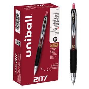 lot 10324 image: uniball 207 Retractable Gel Pens, Micro Point (0.5mm), Red