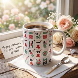 lot 10328 image: Acellegic Mahjong Gift Mug 11oz Funny Mah Jong Themed Ceramic Coffee Mug for Women Mom Mahjong Lover Sister Friends Mah Jong Enthusiasts Holiday Mothers Day Birthday Gift Home Office Decoration