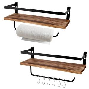 lot 11167 image: PHUNAYA Floating Shelves,Wall Mounted Shelf for Kitchen,Living Room,Bedroom,Bathroom Storage,Rustic Wood,Set of 2(Carbonized Black)